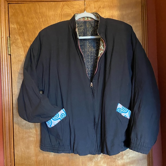 Embroidered Reversible Zip Jacket with Indigo Block Print & Stitchwork - Picture 4 of 12